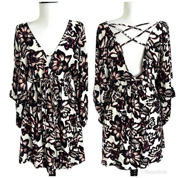 Abercrombie & Fitch Floral Mini Dress M Babydoll Dark Fairy Festival - Picture 1 of 13